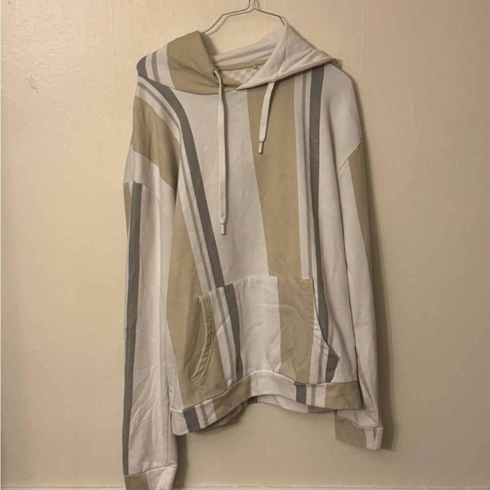 Denim & Flower Beige and Gray Striped Hoodie